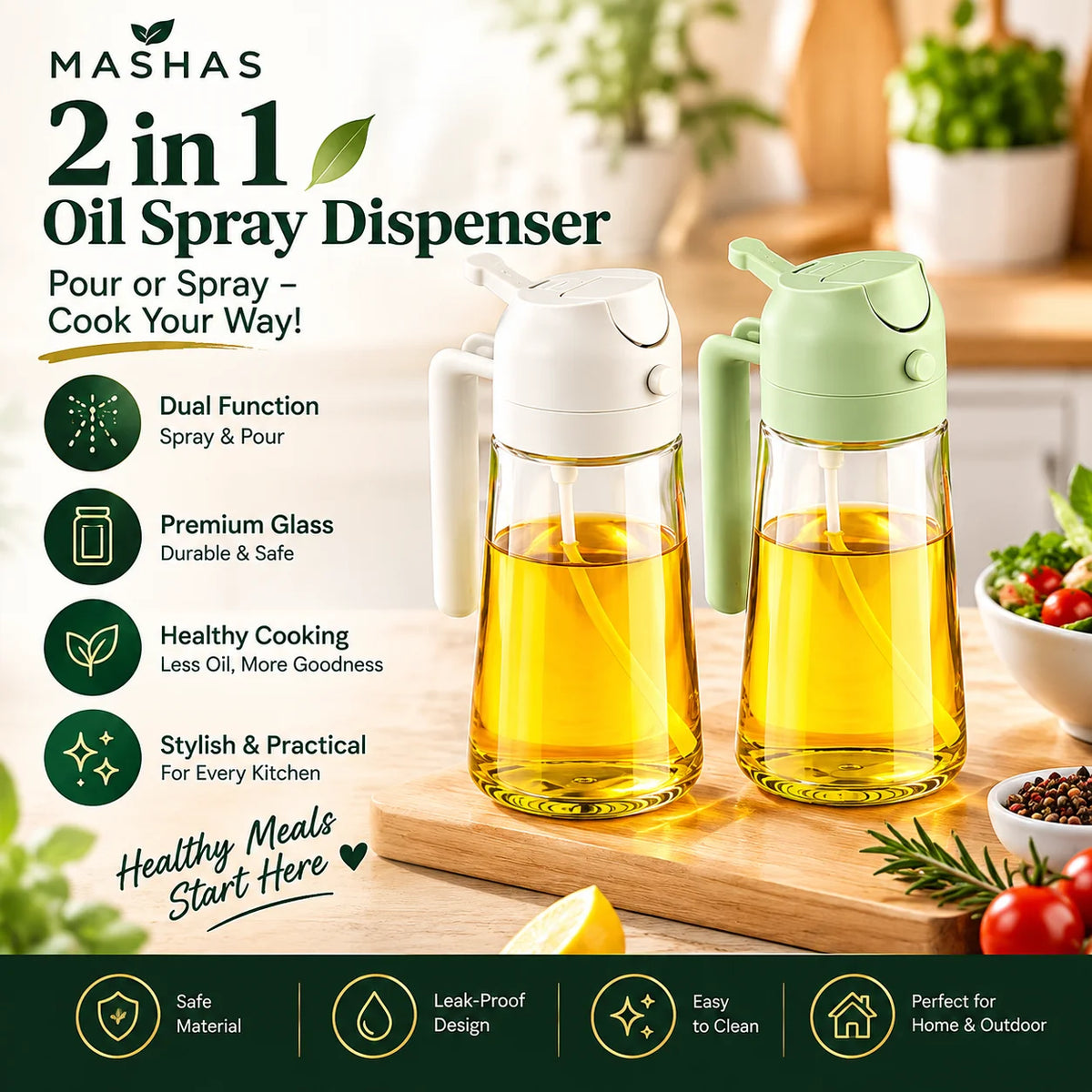 2 In 1 Glass Oil Spray Dispenser 470 ml