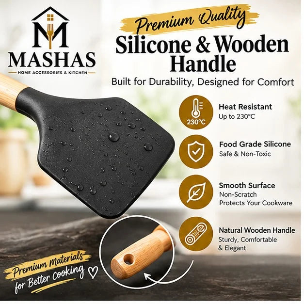 12pcs Silicone Utensil Set With Wooden Handle